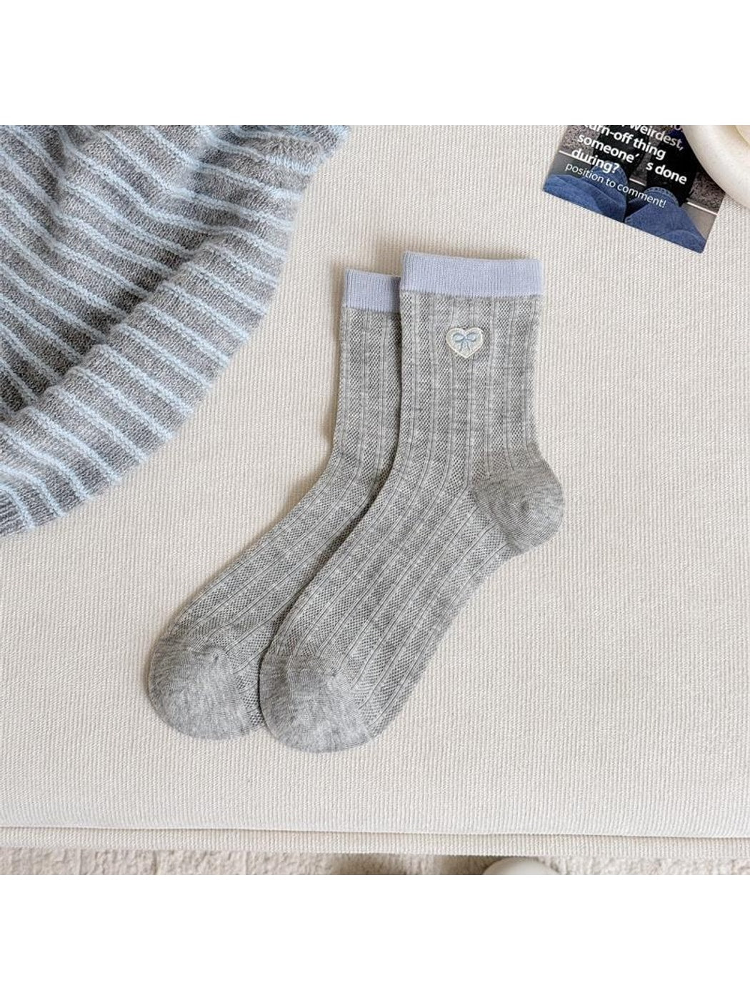 Rufia - Sweet Colorblock Bow Detail Crew Socks