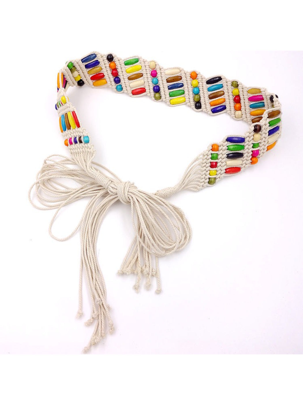 Beco Beaded Woven Waist Belt showing woven texture