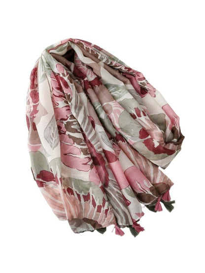 Scarvii - Pink Watercolor Floral Tassel Wrap Scarf