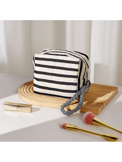 Cosbai - Striped Zipper Makeup Organizer Bag