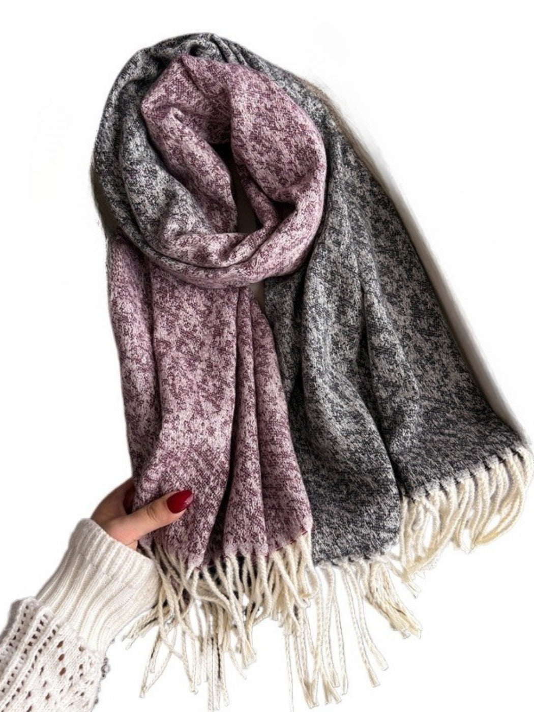 Scarvii - Color-Block Textured Fringe Scarf – Warm & Stylish