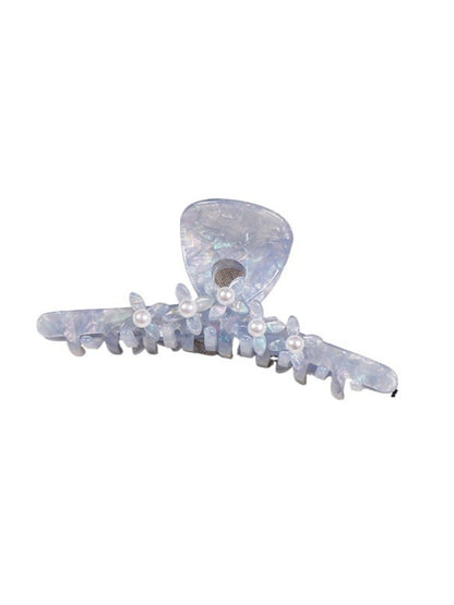 Clio - White-Beaded-Flower Hair Clip