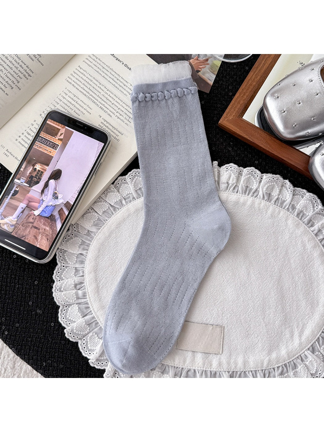 Rufia - Creamy Muted Pastels Openwork Crew Socks