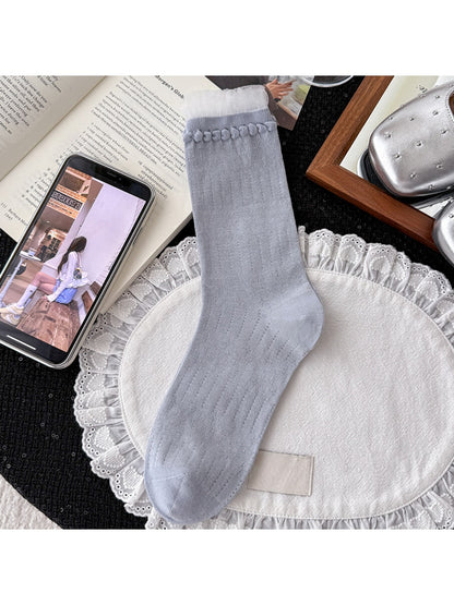 Rufia - Creamy Muted Pastels Openwork Crew Socks