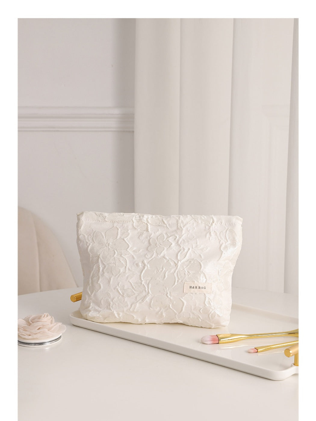 Cosbai floral cosmetic bag shown from above emphasizing floral print