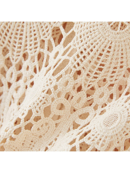 Crosa - Vacation Style V-Neck Hollow Out Knit Cardigan