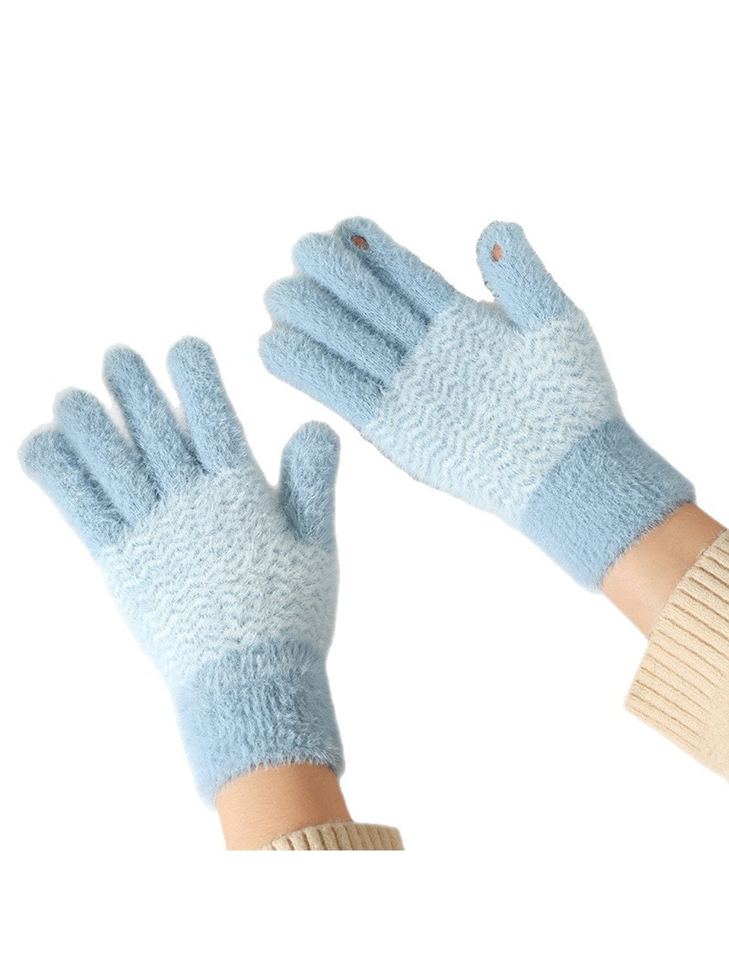 Gloving - Women's Fuzzy Colorblock Knit Winter Gloves