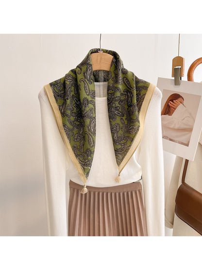 Scarvii - Bordered Paisley Pattern Fashion Square Scarf
