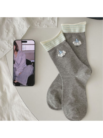 Rufia Dog Embroidered Mid Calf Socks color options