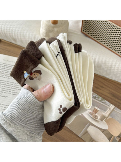 Rufia - Brown Puppy Print Crew Socks