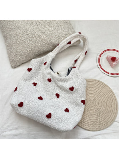 Cosbai - Plush Floral Pattern Shoulder Bag