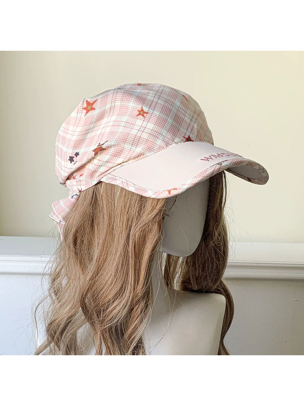 Haila - Plaid Star Pattern Curved Brim Headscarf Cap