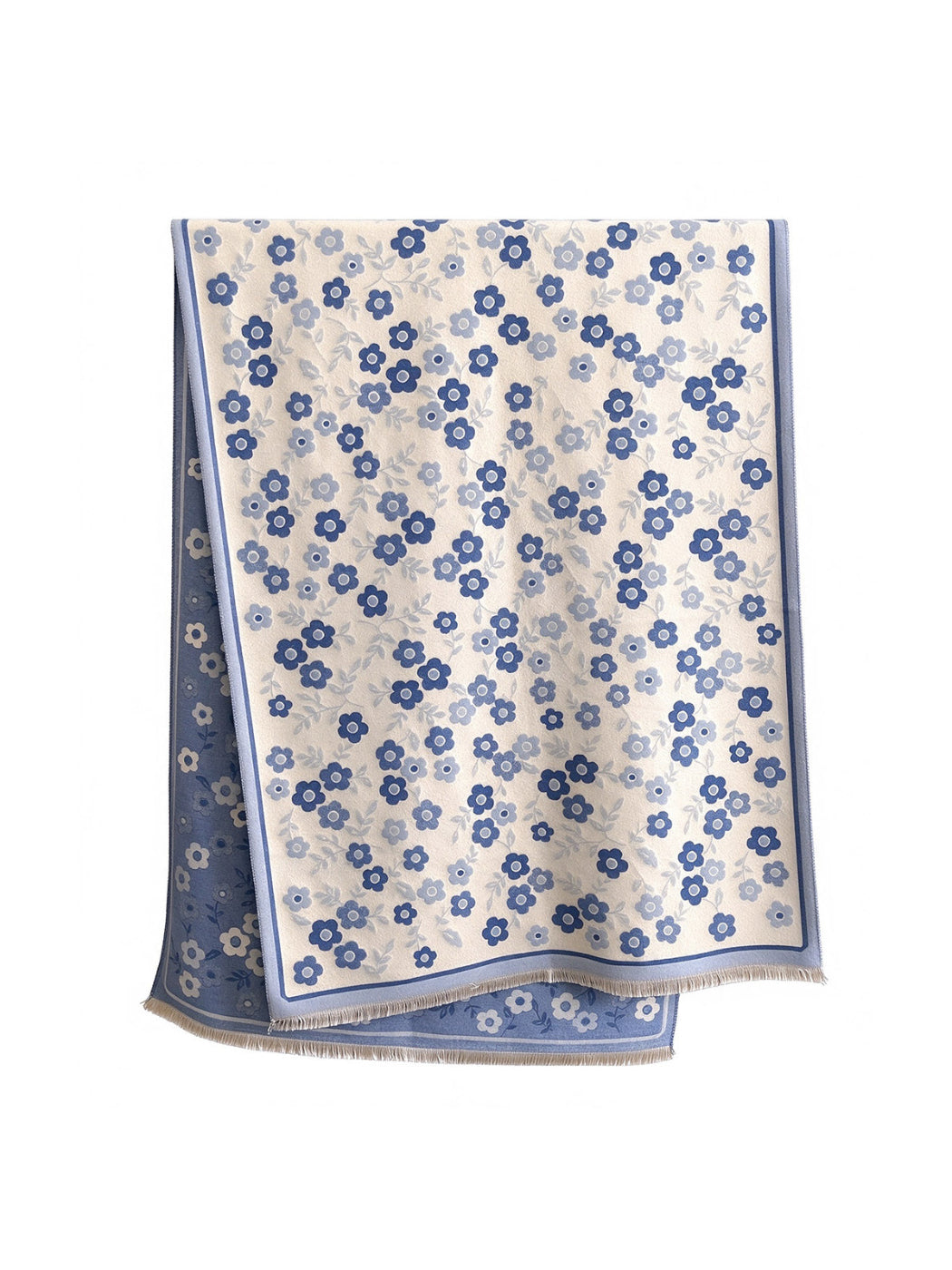 Scarvii - Retro Floral Contrast Border Fringe Scarf