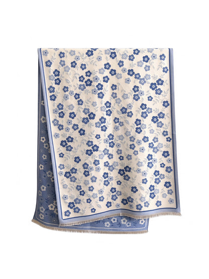 Scarvii - Retro Floral Contrast Border Fringe Scarf