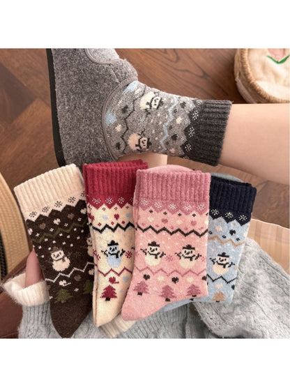 Rufia - Winter Snowman Pattern Crew Socks