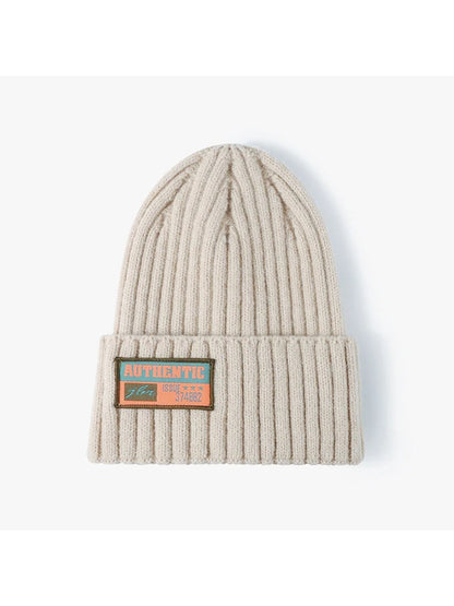 Haila - Letter Patch Ribbed Cuffed Beanie