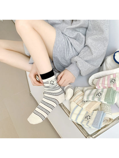 Rufia - Smiley Stripe Patch Casual Crew Socks