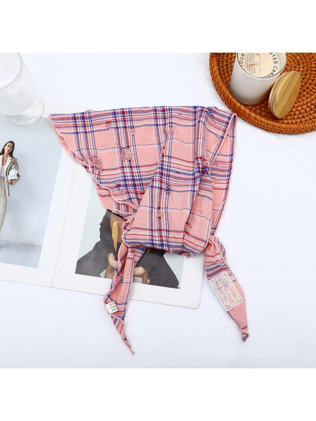 Scarvii - Pastel Plaid Print Triangle Bandana