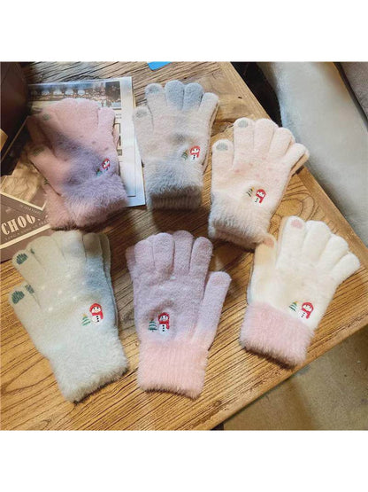 Gloving - Snowman Embroidered Plush Cuff Winter Gloves