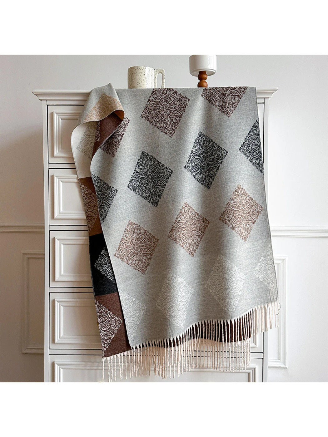 Scarvii - Diamond Paisley Twisted Fringe Scarf