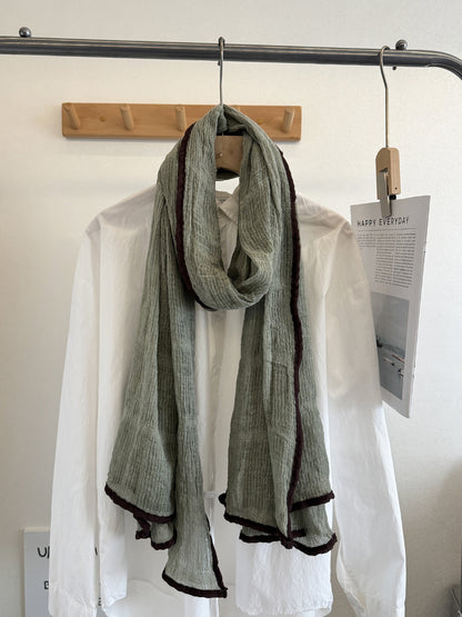 Scarvii - Crinkle Contrast Edge Long Scarf