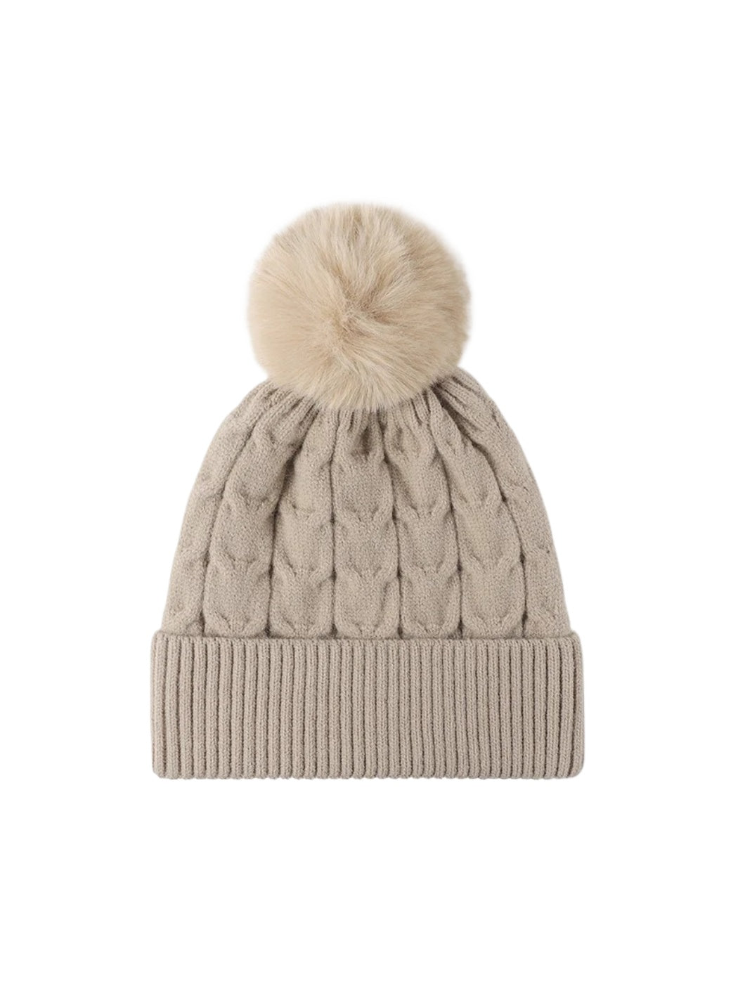 Haila - Plush Lined Cable Knit Pom Beanie