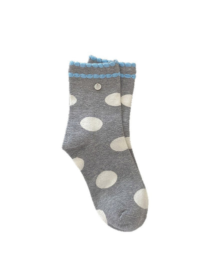 Rufia - Gray Base Pattern Ruffle Crew Socks