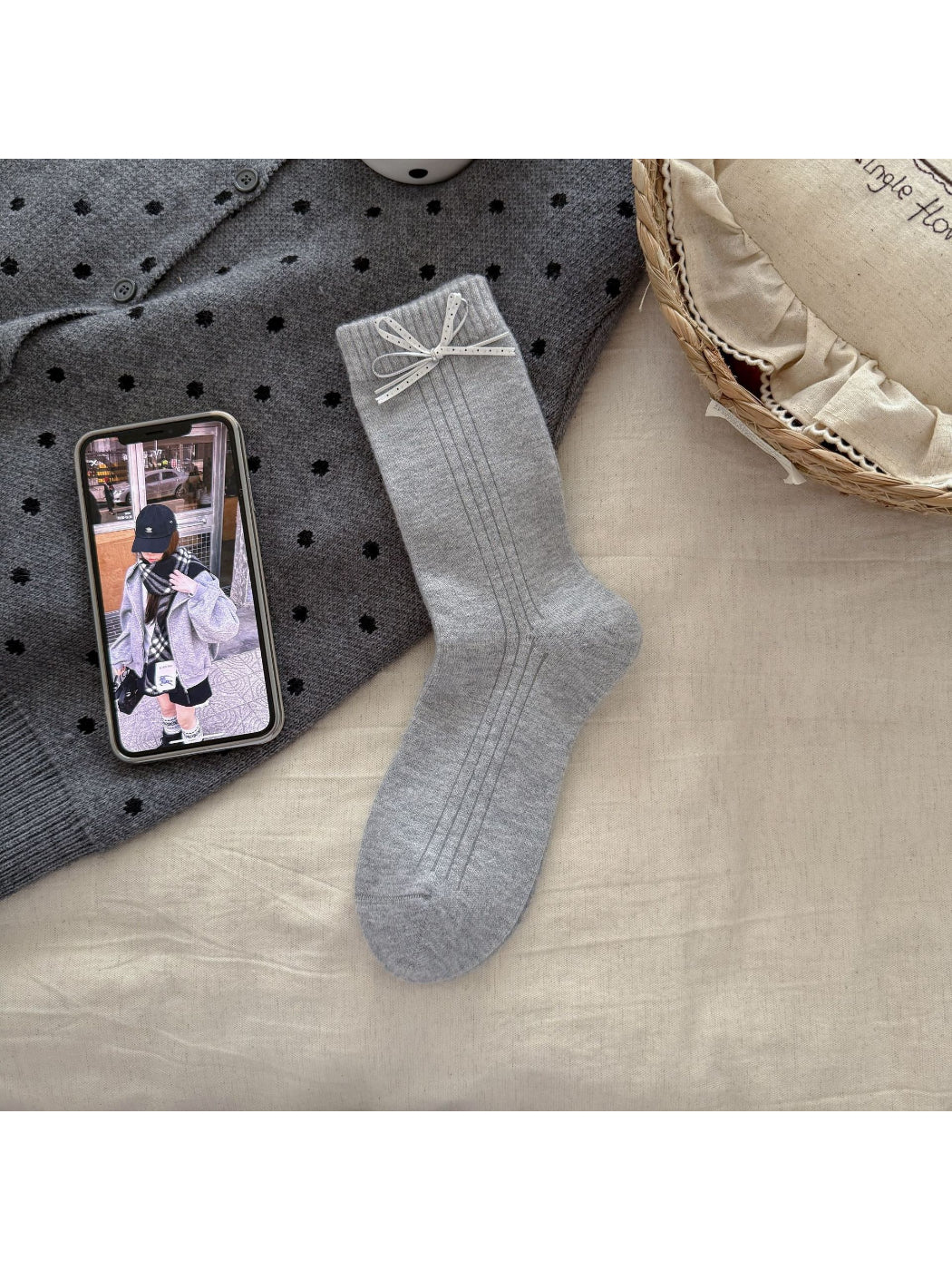 Rufia - Lace Bow Ribbed Socks