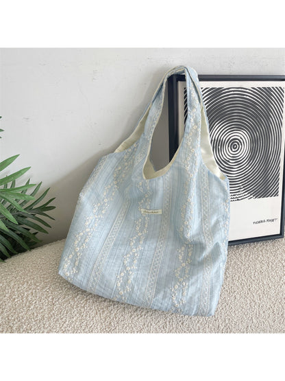 Cosbai Soft Stripe Floral Shoulder Bag displayed on a flat surface