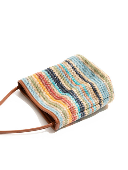 Cosbai - Playful Rainbow Striped Color-Block Bucket Bag