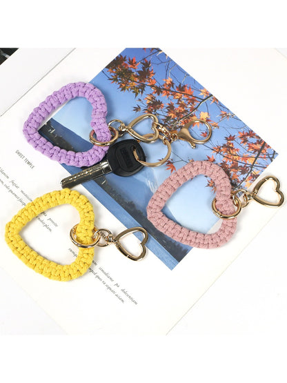 Koco Colorful Heart Woven Keychain color options including Yellow, Purple, Pink