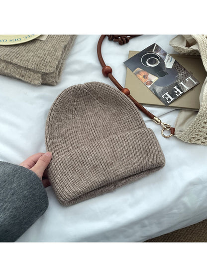 Haila - Minimal Solid Color Brimless Knit Beanie Hat