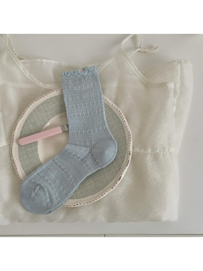 Rufia - Ruffle Trim Hollow-Out Crew Socks