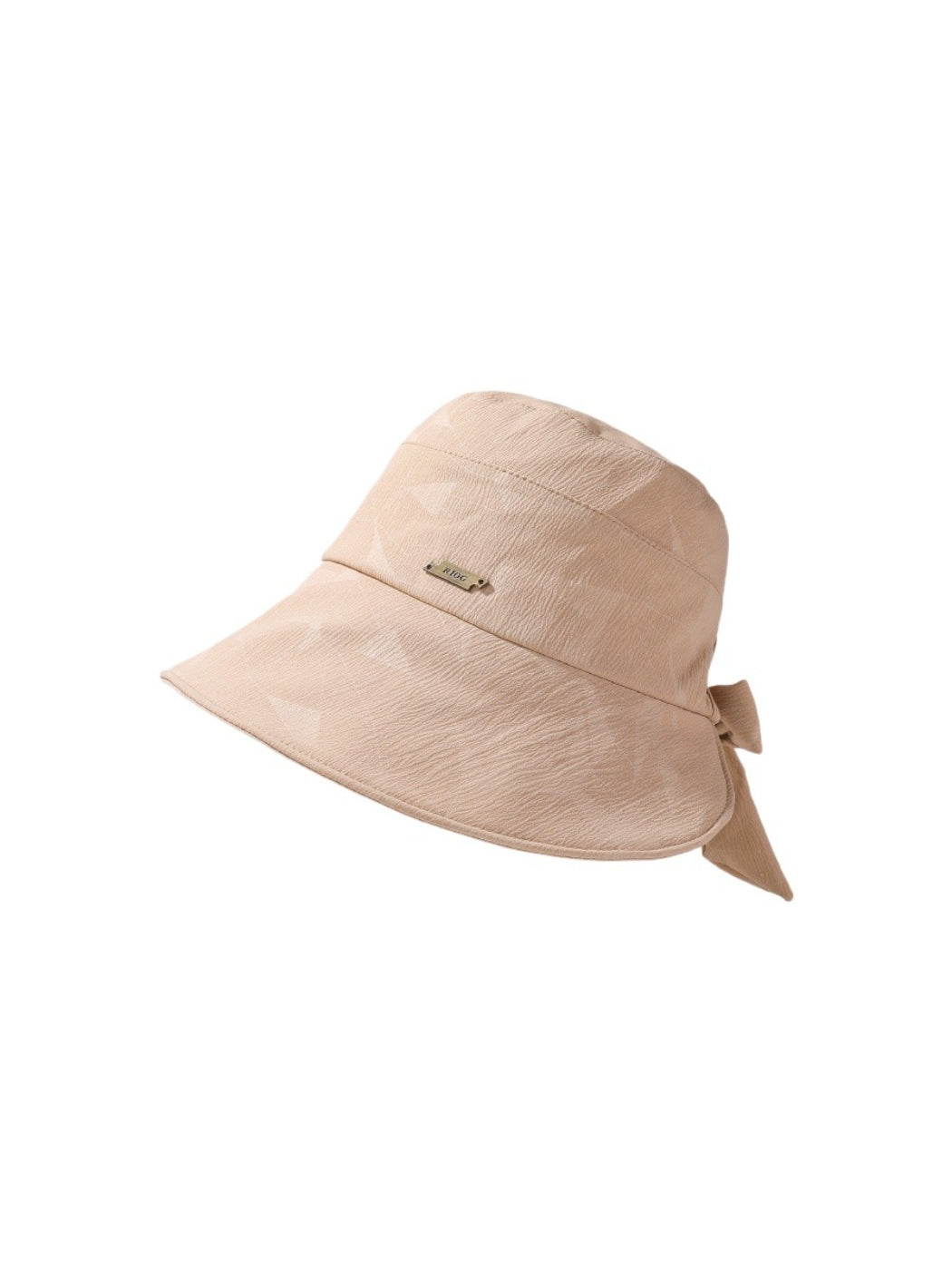 Close-up of bow detail on Haila textured bucket hat in beige