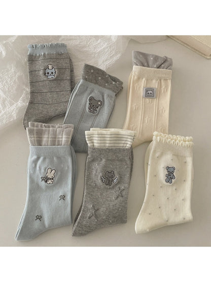 Rufia - Simple Bear Motif Crew Socks