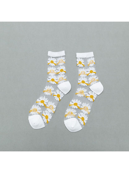 Rufia - Sheer Daisy Pattern Mesh Crew Socks