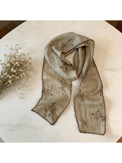 Scarvii - Floral Print Slim Neck Scarf