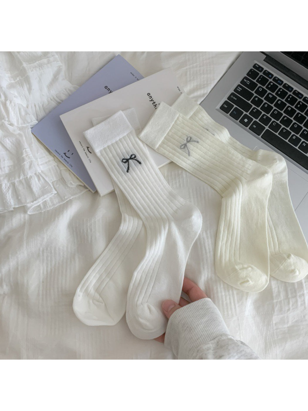 Rufia - Soft Rib Knit Bow Crew Socks
