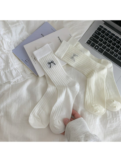 Rufia - Soft Rib Knit Bow Crew Socks