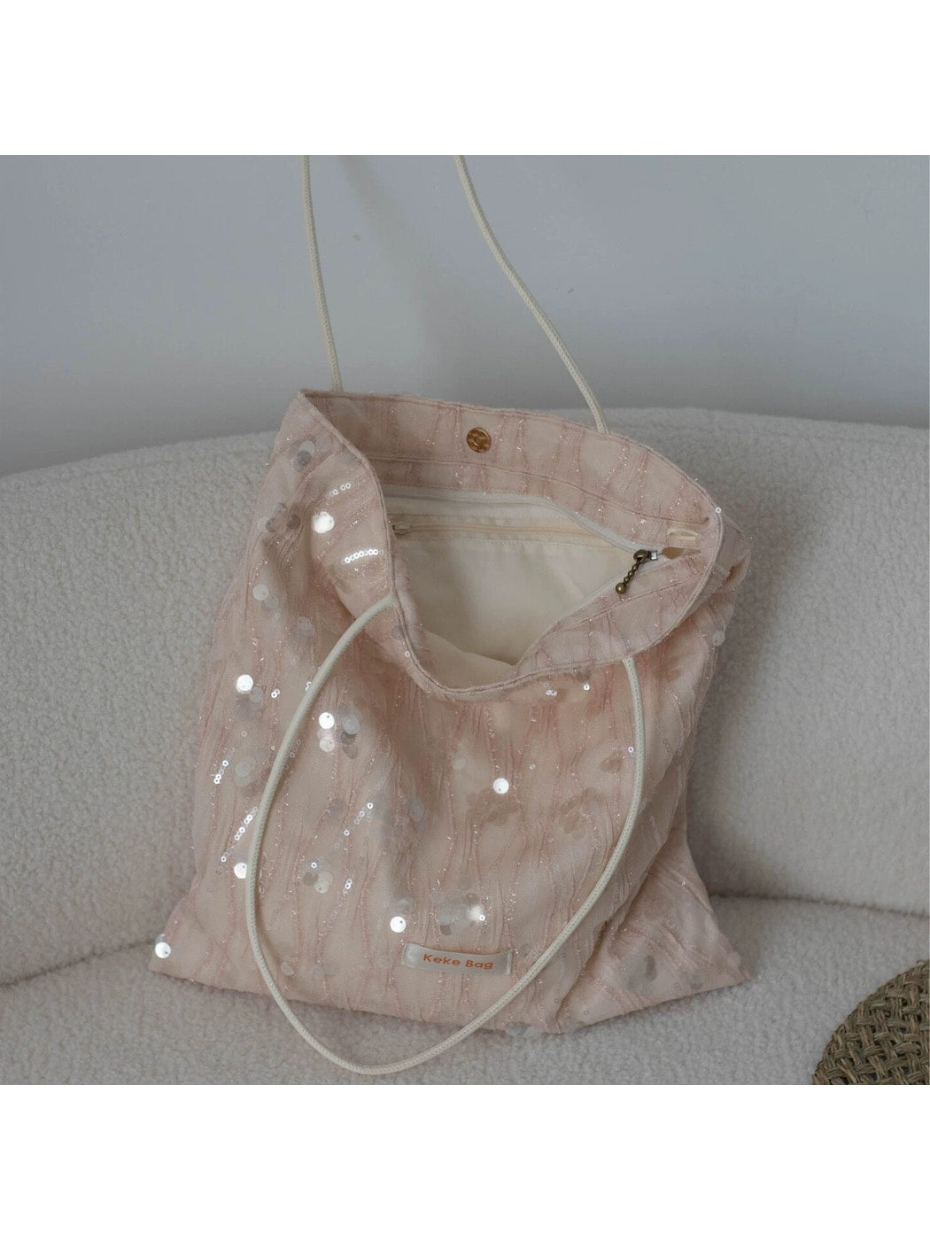 Cosbai - Pink Sequined Wavy Texture Tote Bag