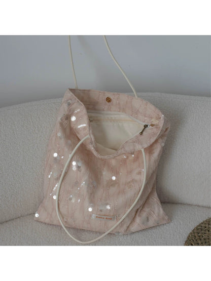 Cosbai - Pink Sequined Wavy Texture Tote Bag