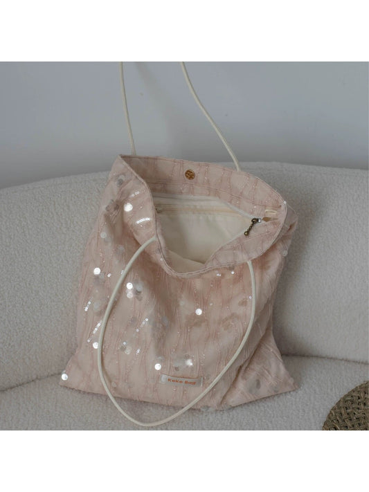 Cosbai - Pink Sequined Wavy Texture Tote Bag