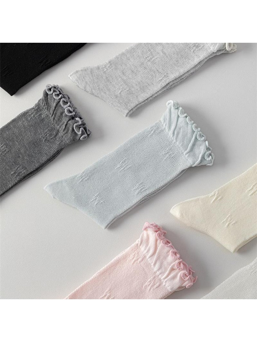 Rufia - Muted Solid Color Ruffle Crew Socks