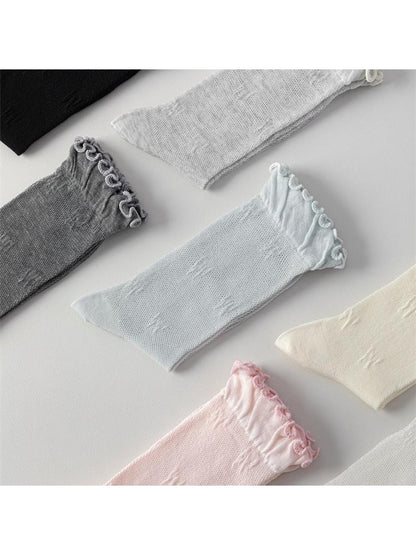Rufia - Muted Solid Color Ruffle Crew Socks