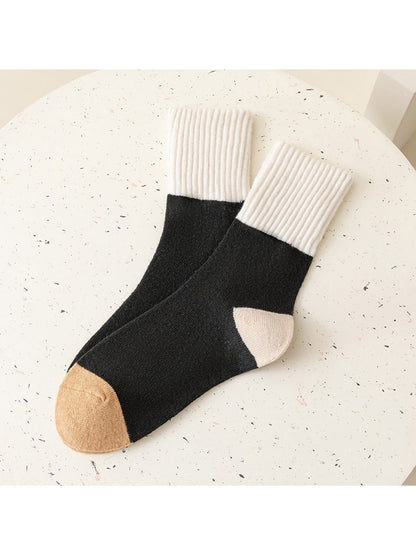 Rufia - Retro Earth Tone Color Block Crew Socks