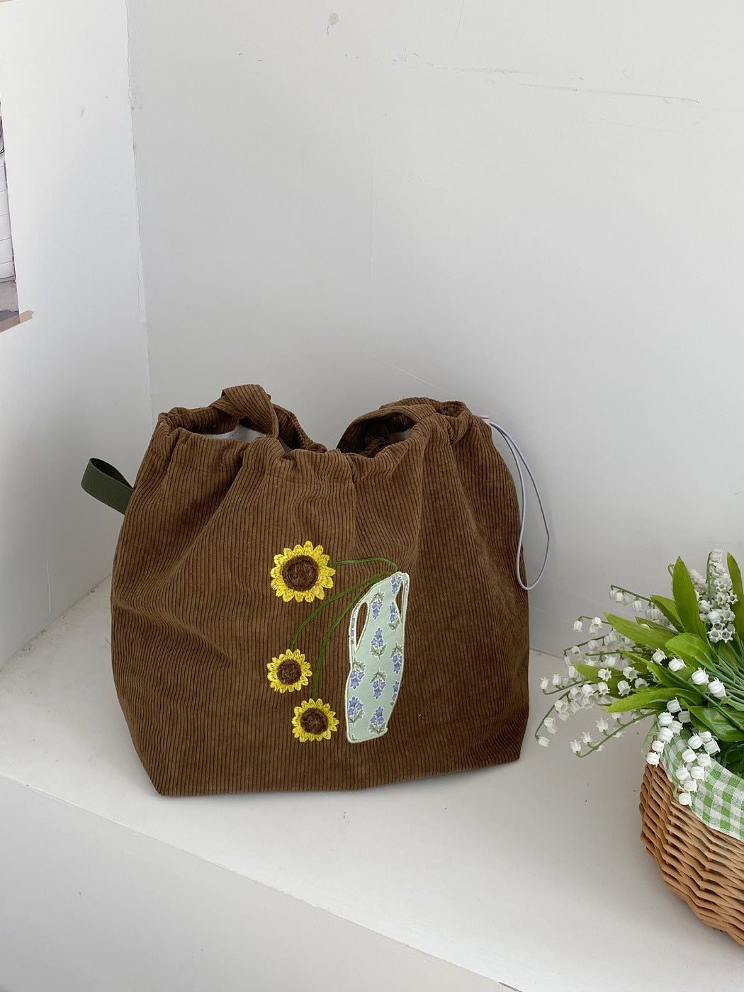 Cosbai - Sunflower Drawstring Tote Bag