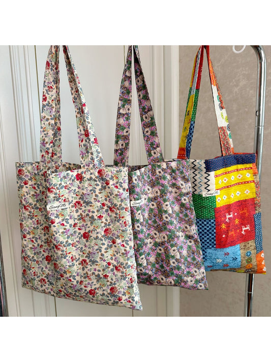 Cosbai - Floral Print Everyday Tote Bag