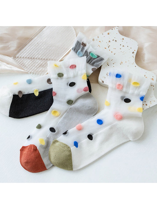 Rufia - Polka Dot Ruffle Trim Sheer Crew Socks