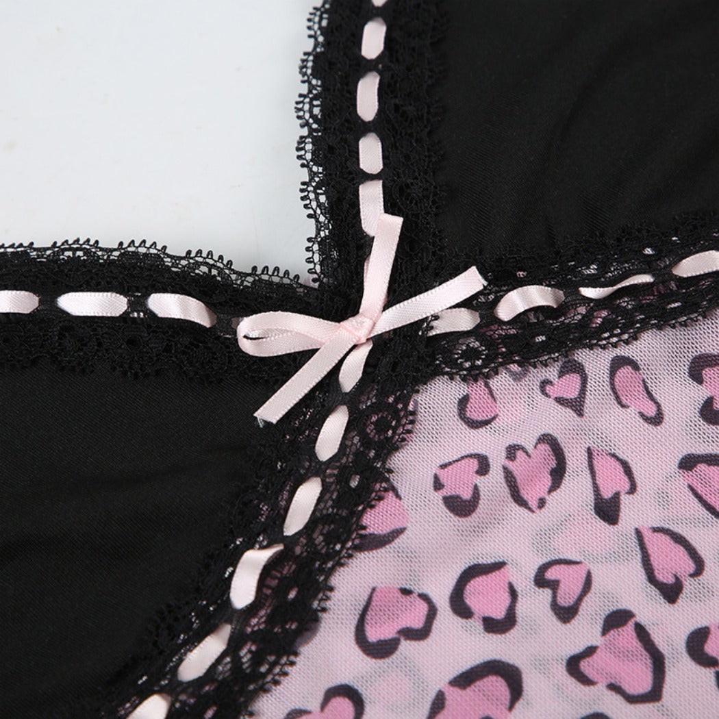 Vesty - Leopard Corset Tank Top with Bow