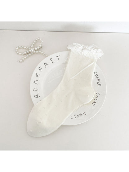 Rufia - Ruffle Lace Trim Bow Detail Crew Socks